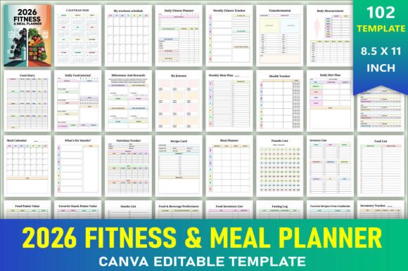 Download Editable 2026 Fitness &amp; Meal Planner - Premium Resources